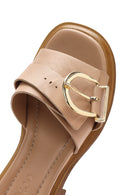 Kadın Bej Tokalı Deri Terlik | Derimod