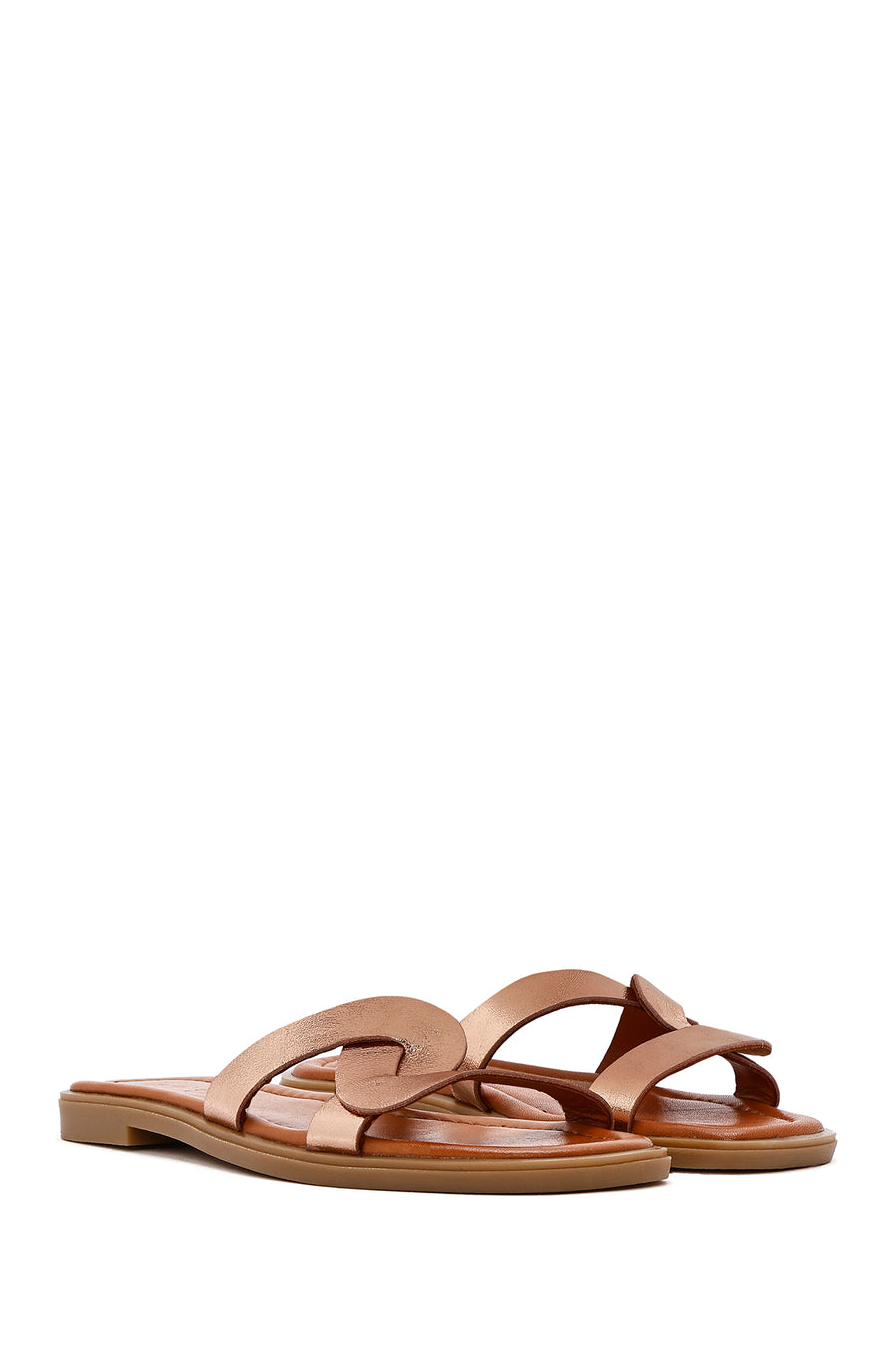 Women's Gold Metallic Leather Slippers
