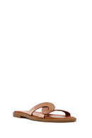 Women's Gold Metallic Leather Slippers | Derimod