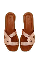 Women's Gold Metallic Leather Slippers | Derimod