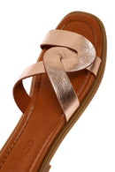 Women's Gold Metallic Leather Slippers | Derimod