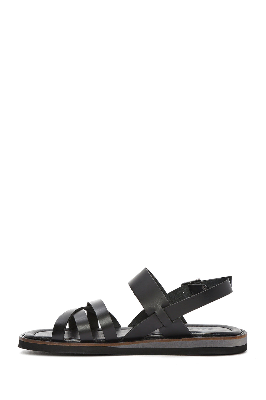 Women's Black Leather Ankle Buckle Sandals