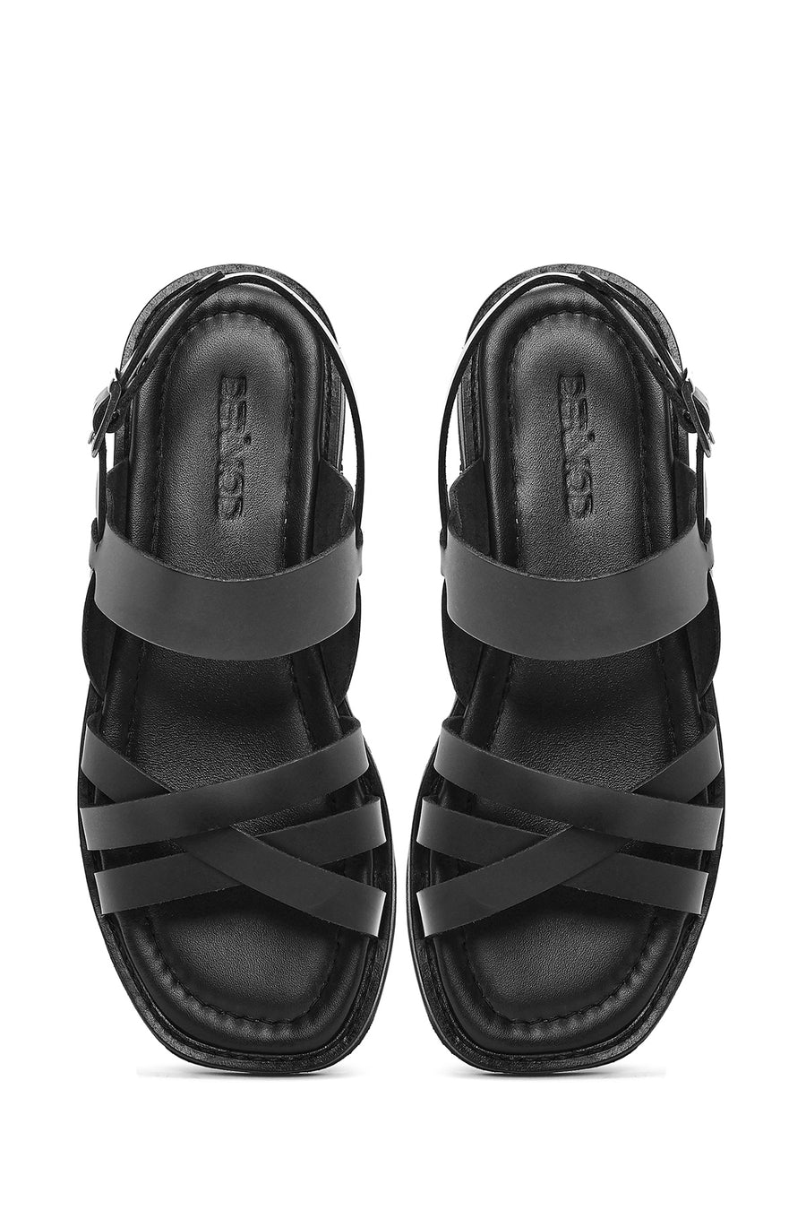 Women's Black Leather Ankle Buckle Sandals