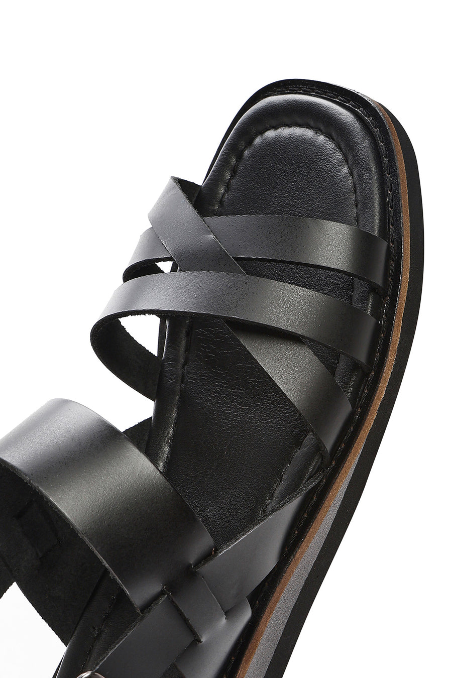 Women's Black Leather Ankle Buckle Sandals