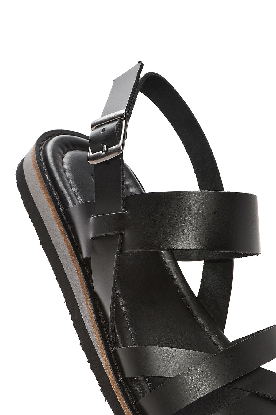 Women's Black Leather Ankle Buckle Sandals