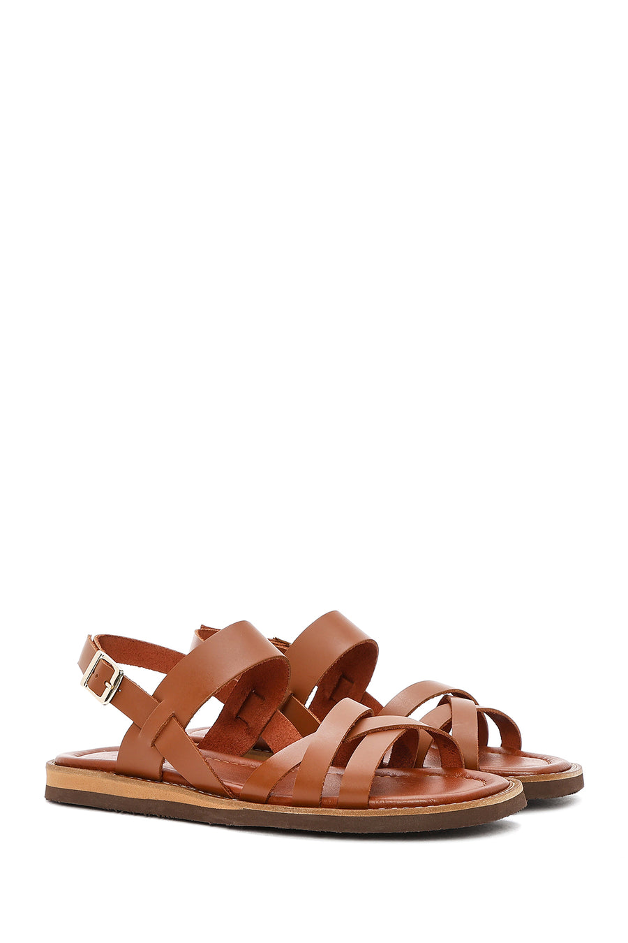 Women's Brown Ankle Buckle Leather Sandals