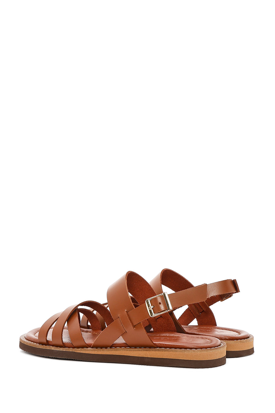 Women's Brown Ankle Buckle Leather Sandals