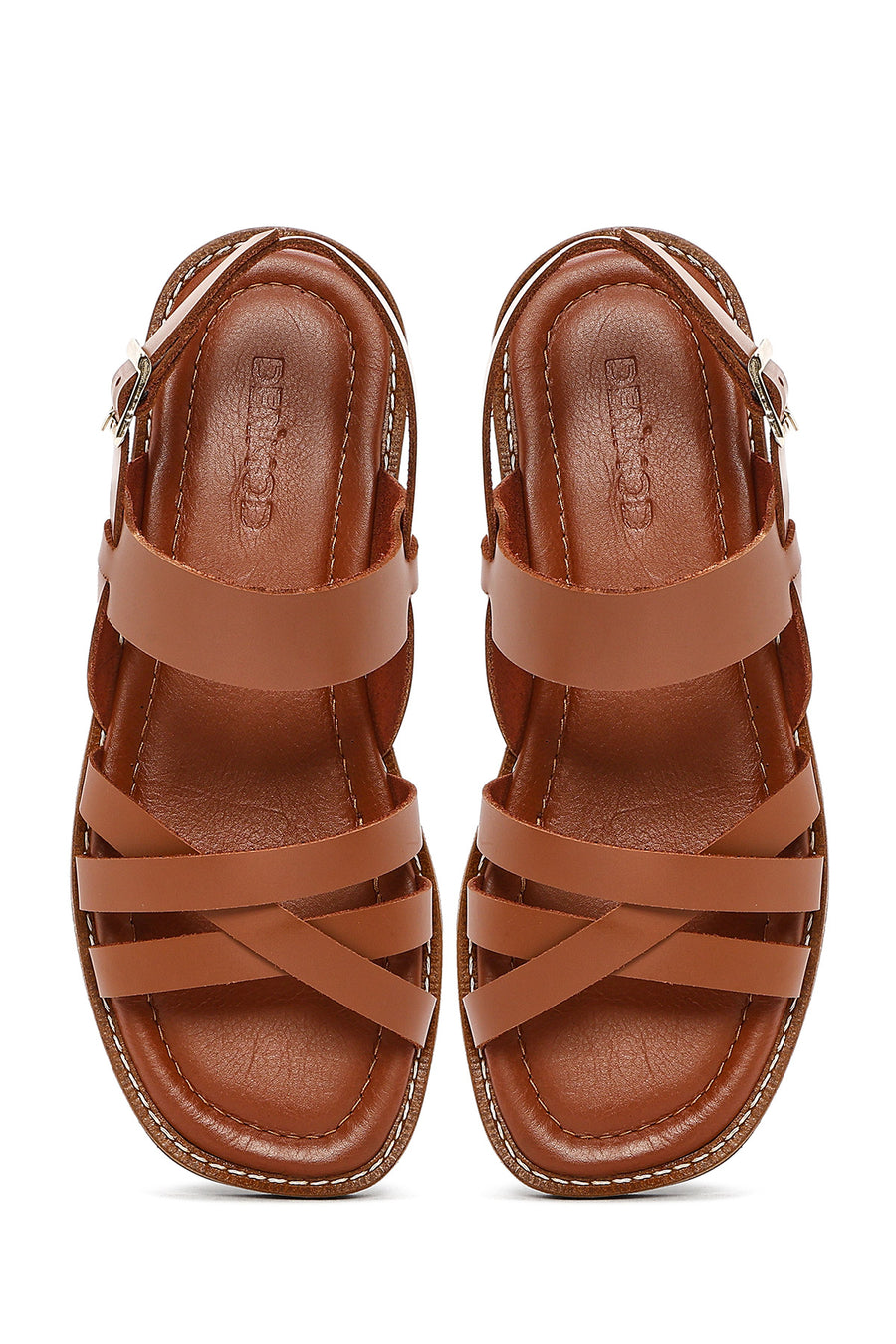 Women's Brown Ankle Buckle Leather Sandals
