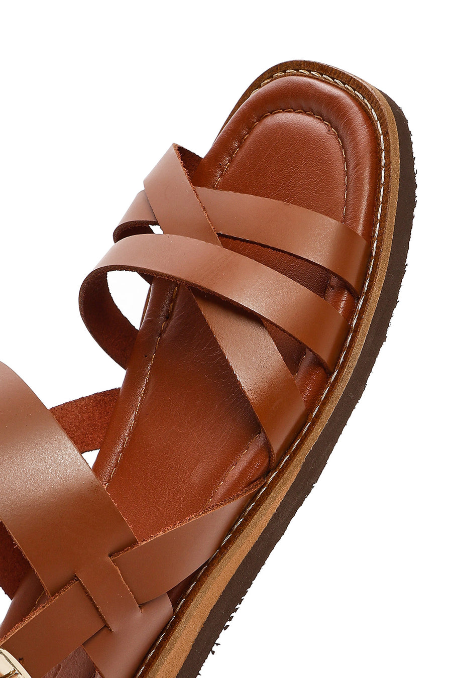 Women's Brown Ankle Buckle Leather Sandals