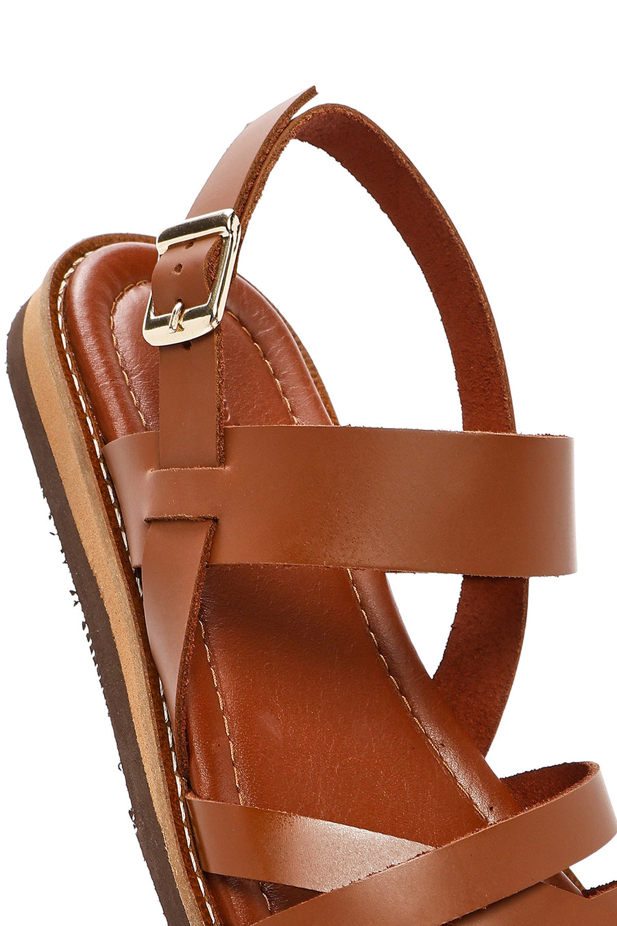 Women's Brown Ankle Buckle Leather Sandals