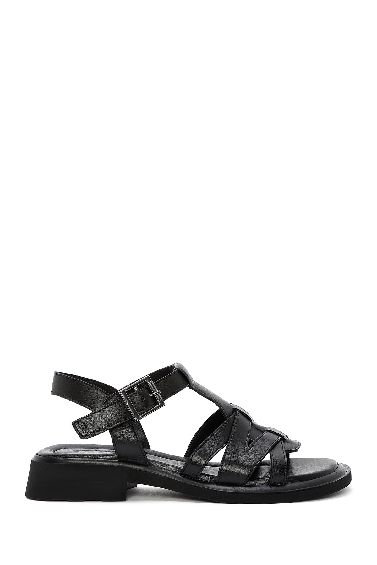 Women's Black Leather Ankle Buckle Sandals 25SFD362518 | Derimod