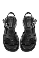 Women's Black Leather Ankle Buckle Sandals | Derimod