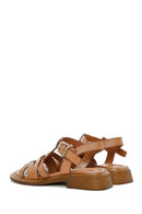 Women's Tan Leather Ankle Buckle Sandals | Derimod