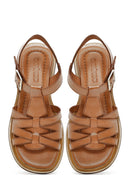 Women's Tan Leather Ankle Buckle Sandals | Derimod