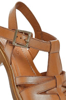 Women's Tan Leather Ankle Buckle Sandals | Derimod