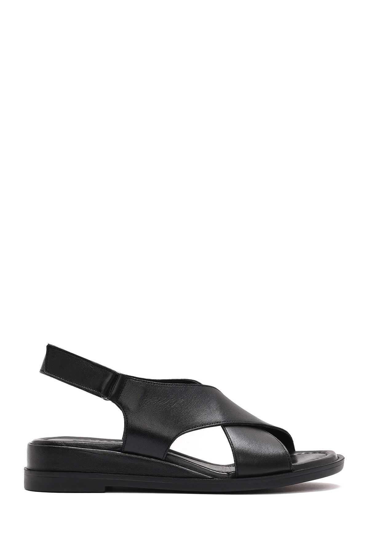 Women's Black Strappy Leather Sandals 25SFD362618 | Derimod