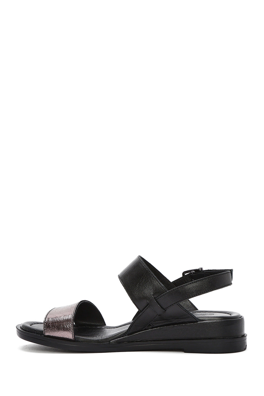 Women's Black Leather Ankle Buckle Sandals
