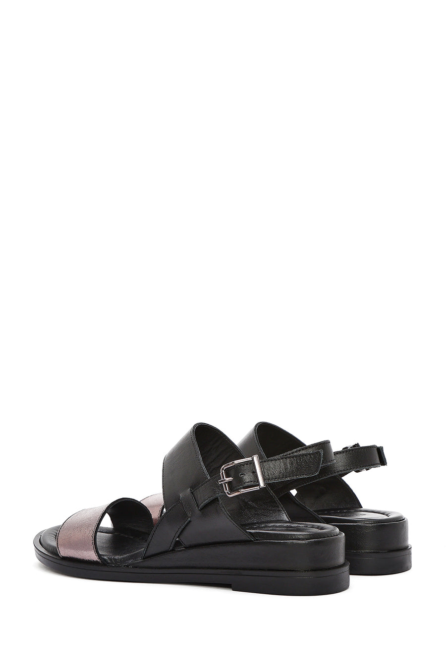 Women's Black Leather Ankle Buckle Sandals
