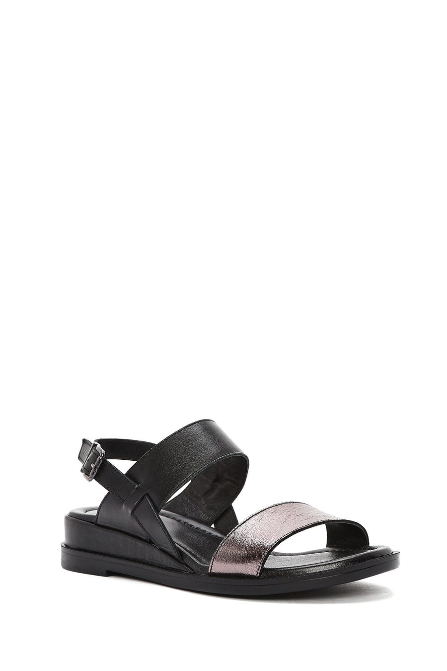 Women's Black Leather Ankle Buckle Sandals