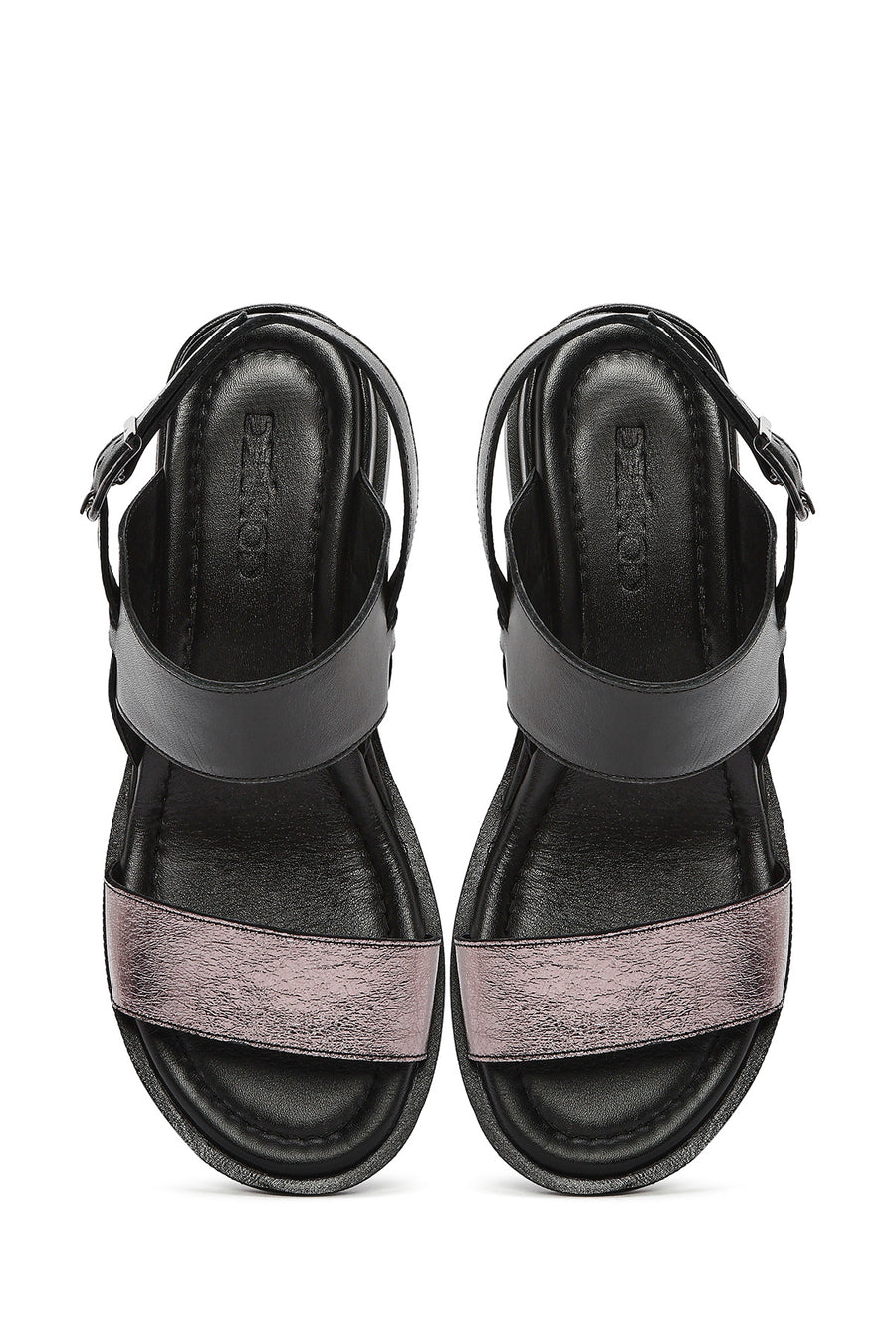 Women's Black Leather Ankle Buckle Sandals
