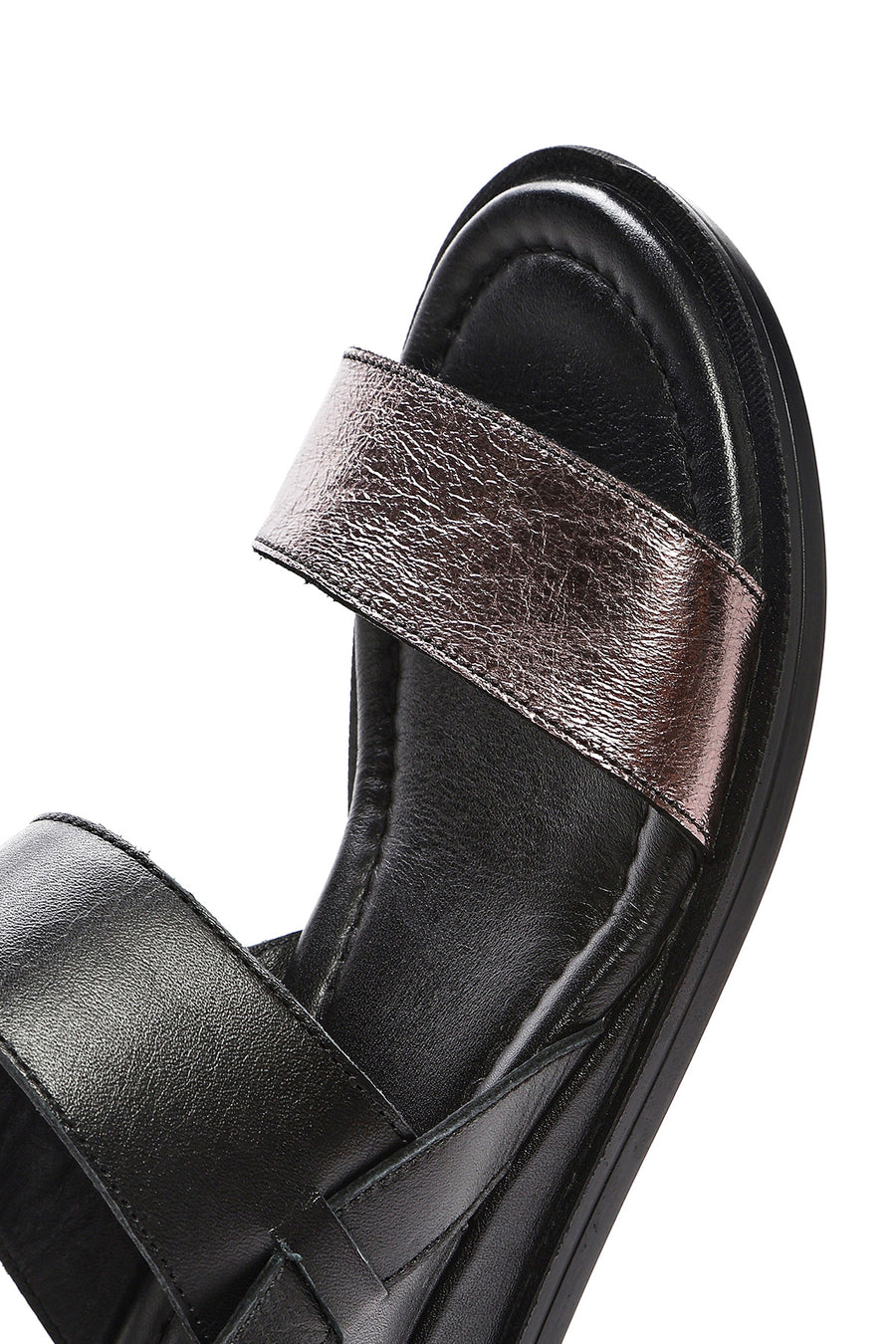 Women's Black Leather Ankle Buckle Sandals