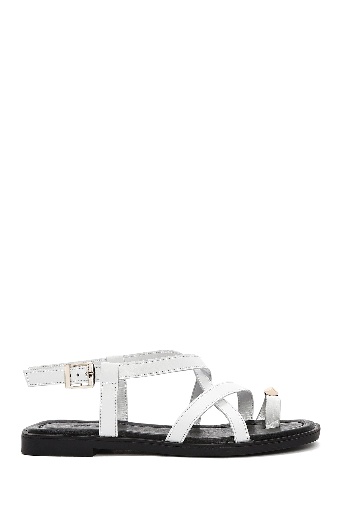 Women's White Leather Ankle Buckle Sandals 25SFD362918 | Derimod