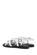 Women's White Leather Ankle Buckle Sandals | Derimod