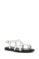 Women's White Leather Ankle Buckle Sandals | Derimod