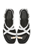 Women's White Leather Ankle Buckle Sandals | Derimod