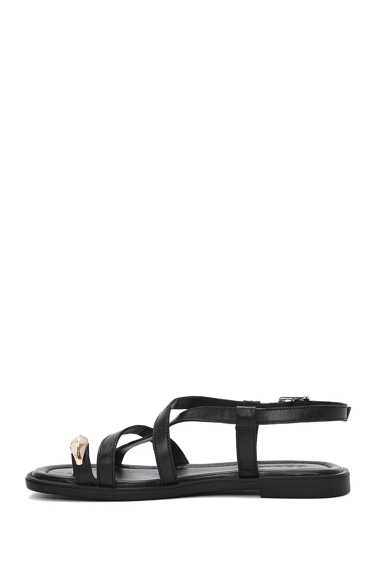 Kadın Siyah Bilekten Tokalı Deri Sandalet