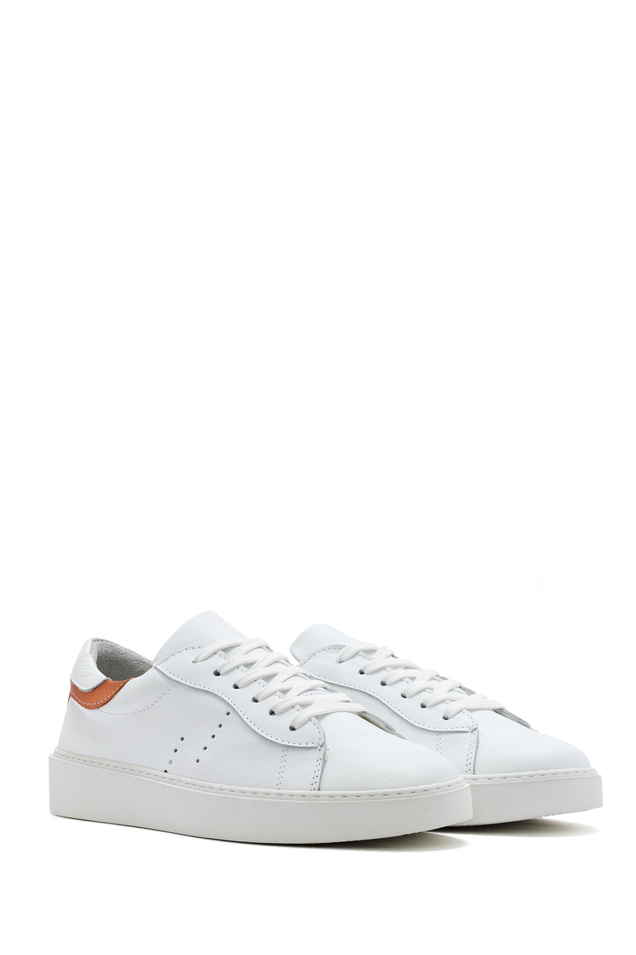Women's White Lace-Up Leather Sneaker