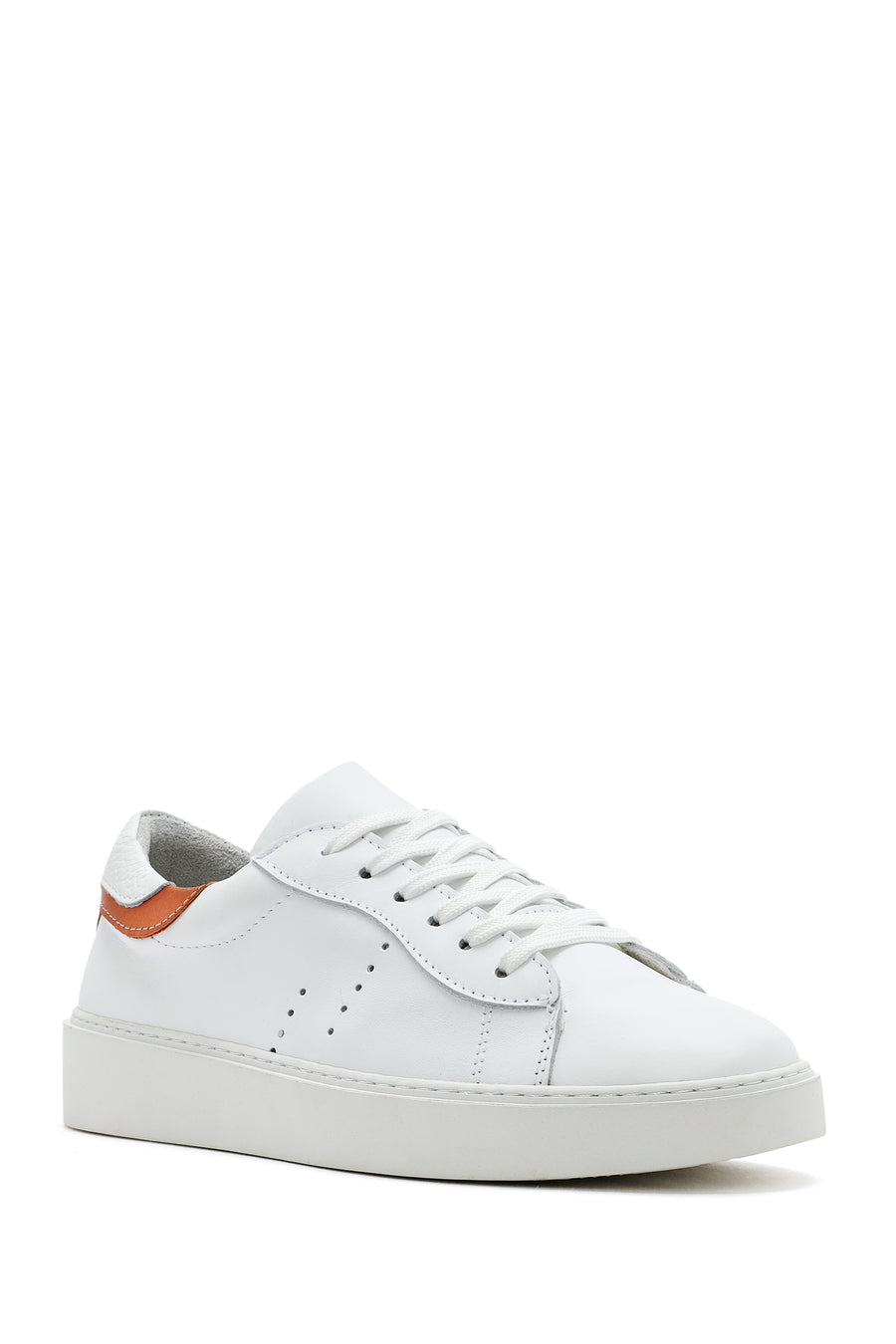 Women's White Lace-Up Leather Sneaker