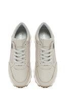 Kadın Bej Bağcıklı Yandan Fermuarlı Deri Sneaker | Derimod