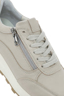 Kadın Bej Bağcıklı Yandan Fermuarlı Deri Sneaker | Derimod