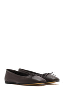 Derimod Flex Women's Brown Bowknot Leather Ballerinas | Derimod