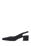 Women's Black Slingback Thick Low Heel Leather Shoes | Derimod