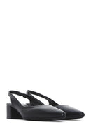 Women's Black Slingback Thick Low Heel Leather Shoes | Derimod