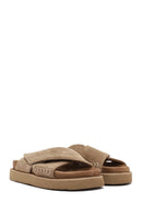 Women's Brown Strappy Thick Soled Suede Leather Slippers | Derimod