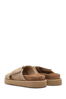 Women's Brown Strappy Thick Soled Suede Leather Slippers | Derimod