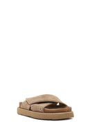 Women's Brown Strappy Thick Soled Suede Leather Slippers | Derimod