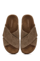 Women's Brown Strappy Thick Soled Suede Leather Slippers | Derimod
