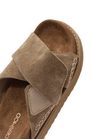 Women's Brown Strappy Thick Soled Suede Leather Slippers | Derimod