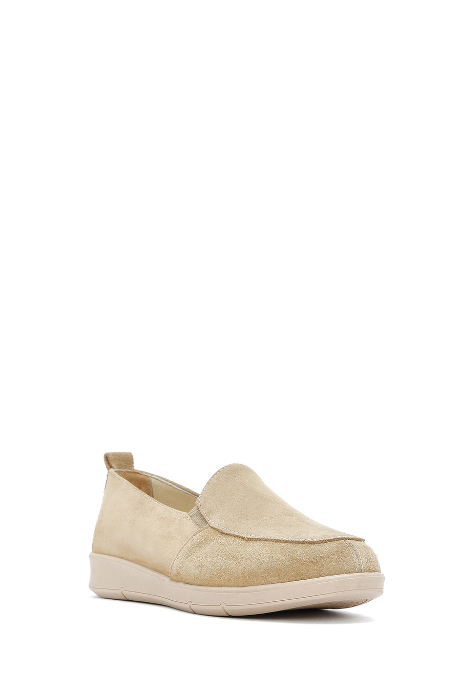 Kadın Bej Süet Deri Comfort Loafer