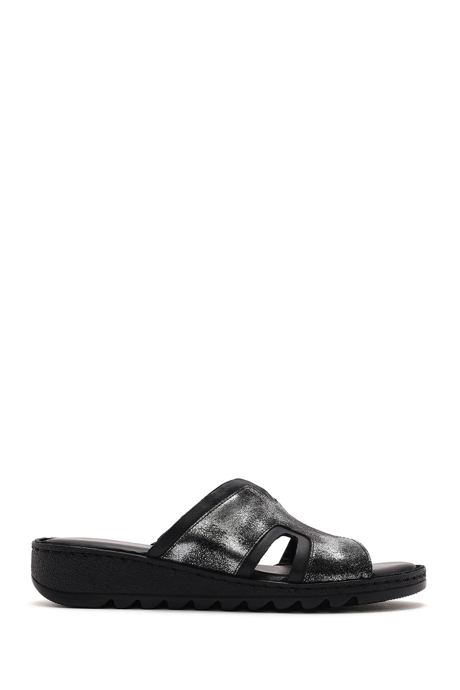 Women's Black Leather Comfort Slippers 25SFD410214 | Derimod
