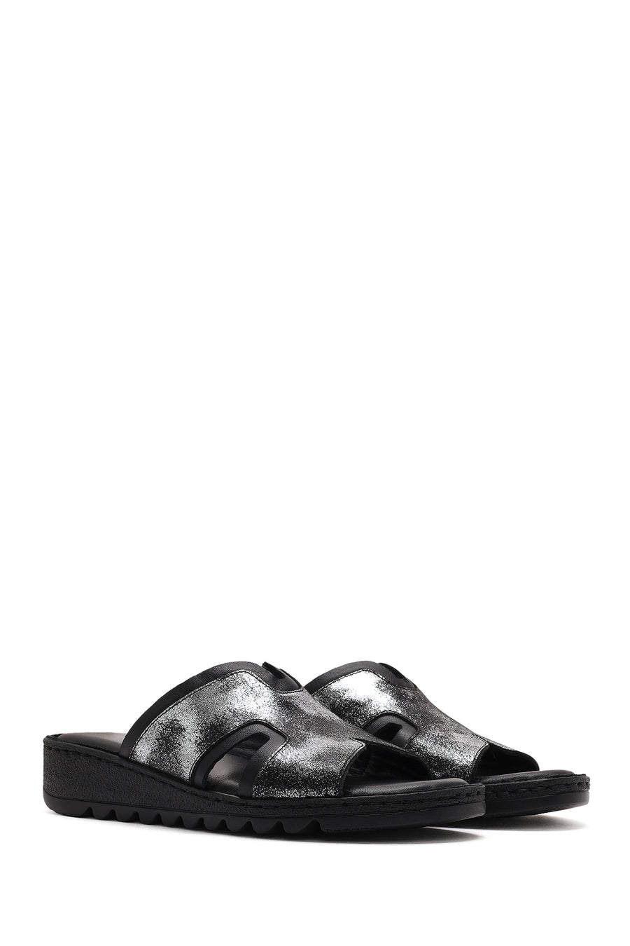 Women's Black Leather Comfort Slippers