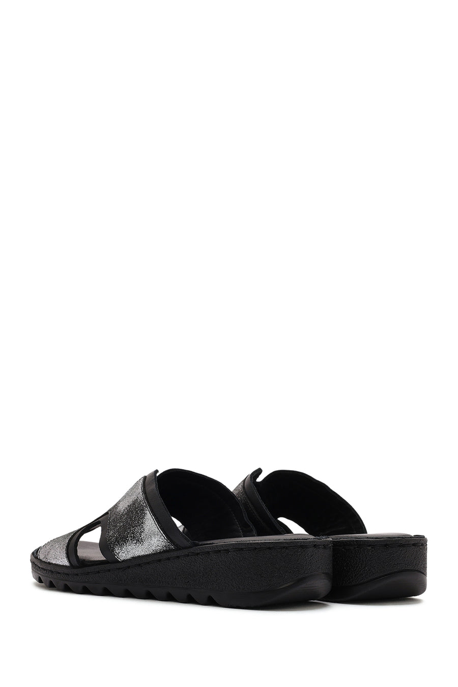 Women's Black Leather Comfort Slippers