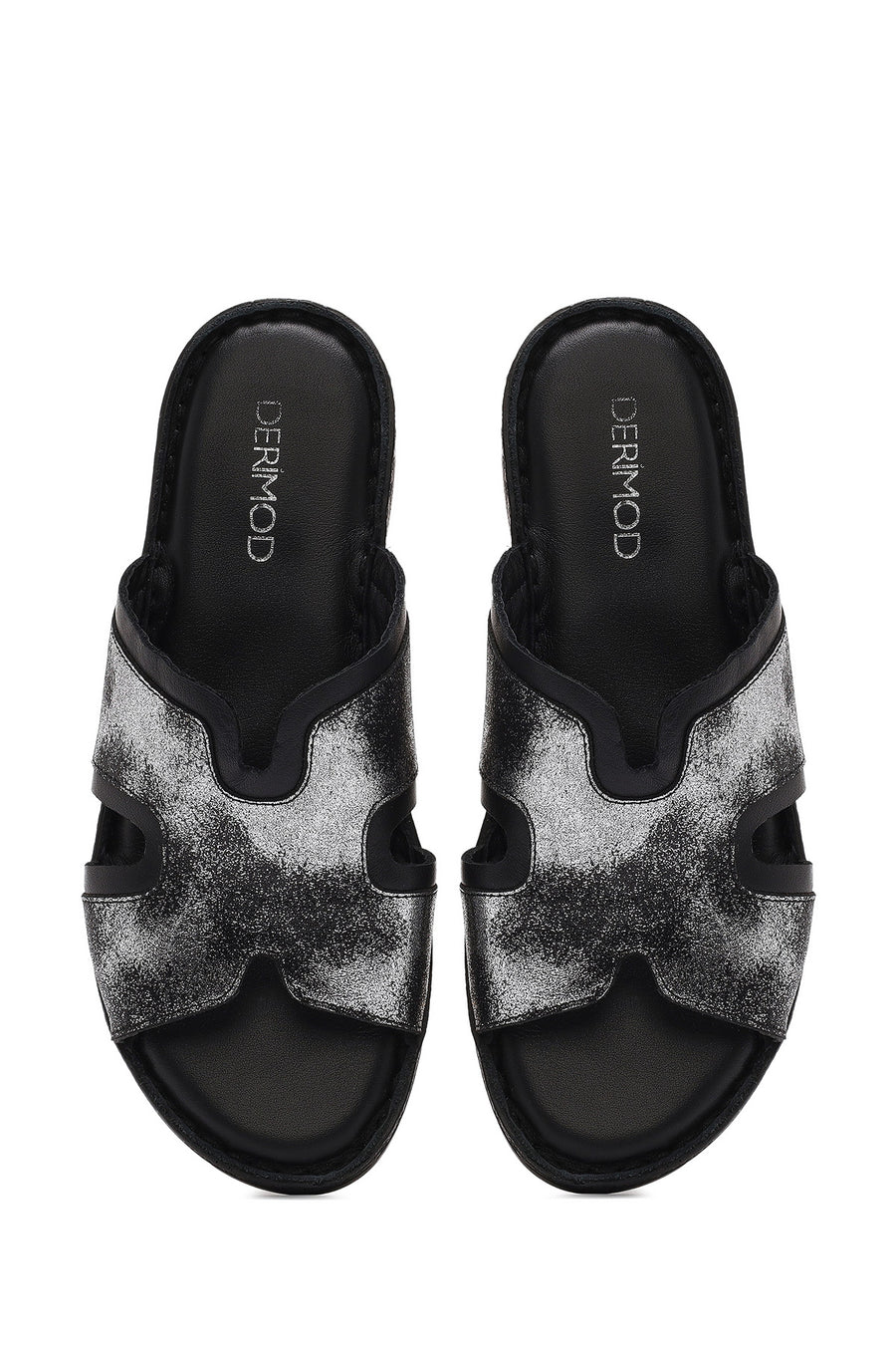 Women's Black Leather Comfort Slippers