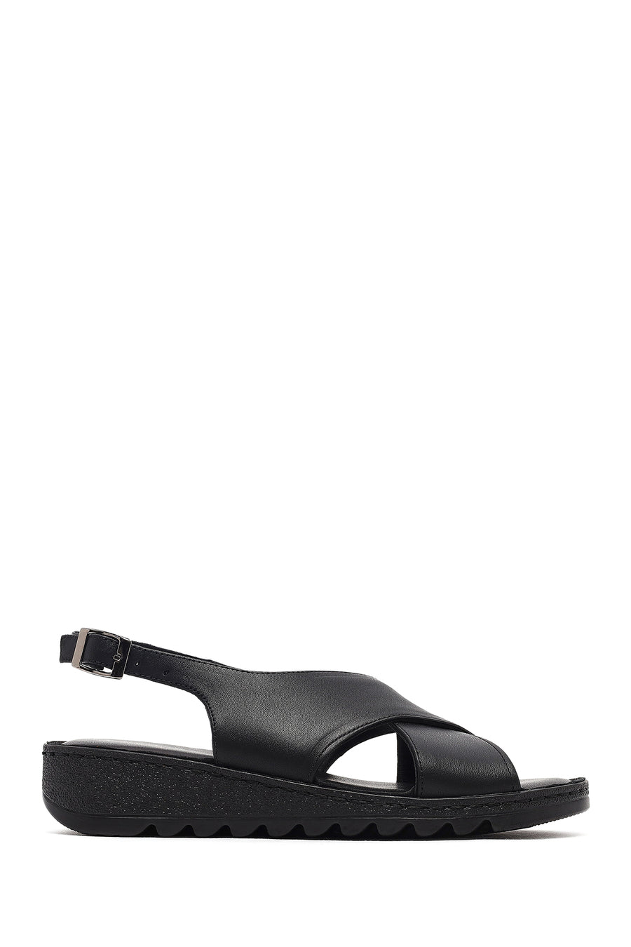 Women's Black Buckled Leather Comfort Sandal 25SFD410318 | Derimod