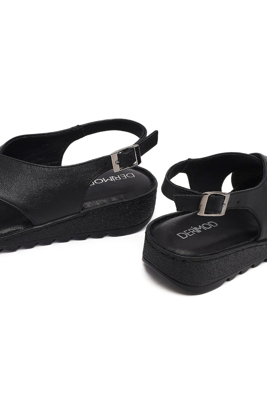 Women's Black Buckled Leather Comfort Sandal