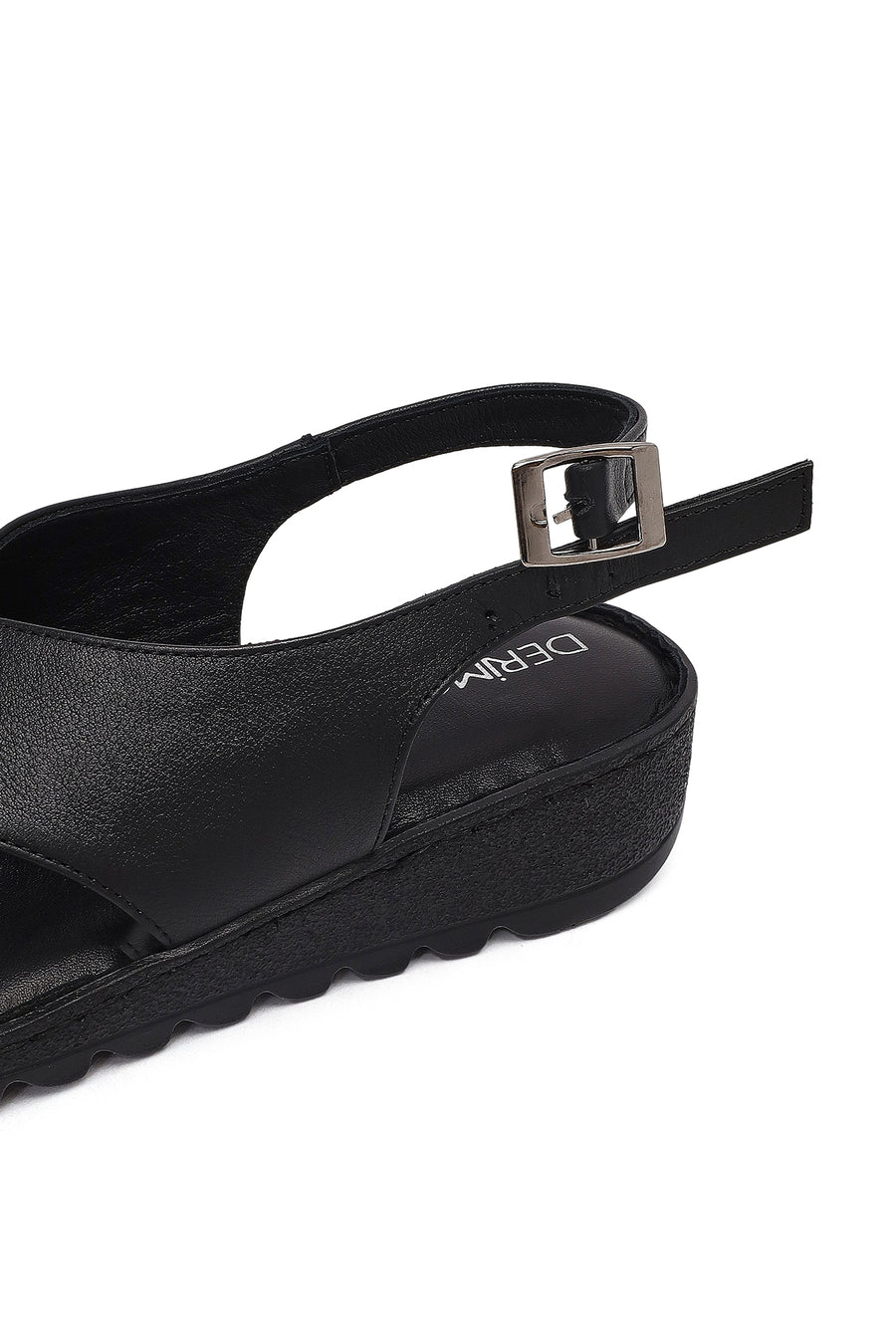 Women's Black Buckled Leather Comfort Sandal